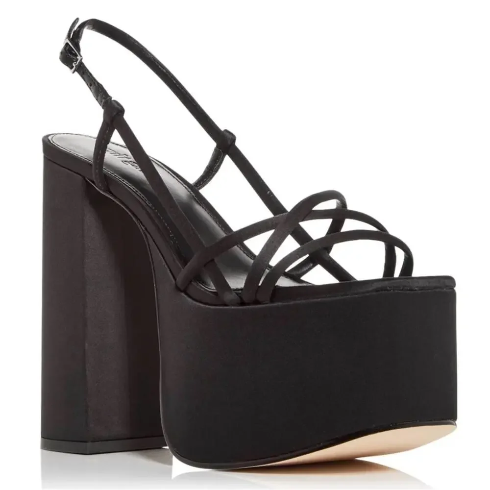 CULT GAIA Moriah Satin Strappy Black Platform Heels Size 7.5